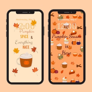 Pumpkin iPhone Wallpaper, Autumn Aesthetic, iOS Lock Screen, Set of 2