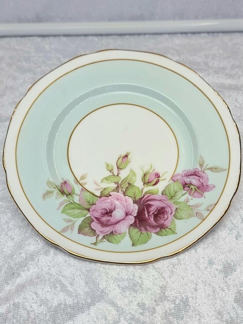Rare signed Paragon Double Warrant bone china teacup, saucer and plate trio image 3