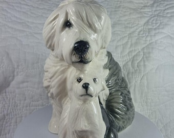 Vintage Royal Doulton Old English Sheepdog and Pup Figurine DA176 | Made in England Ceramic Dog Pair | Fine Bone China Shaggy Dog Statue