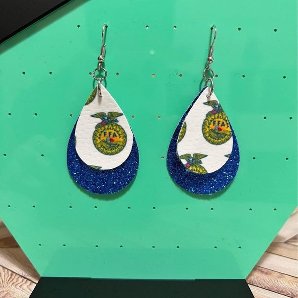 FFA Logo Faux Leather Teardrop Earrings