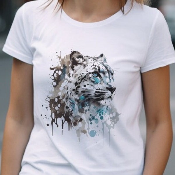 Snow Leopard T-Shirt Cat Shirt White Wildlife TShirt Animal Lover Shirt Women's ClothingUnisex Graphic Tee Abstract Cat Gift Conservation