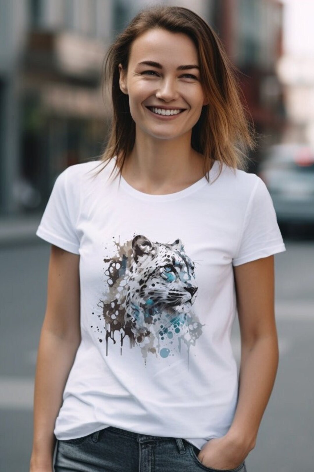 Snow Leopard Tshirt Cat Shirt White Wildlife Tshirt Animal Lover Shirt