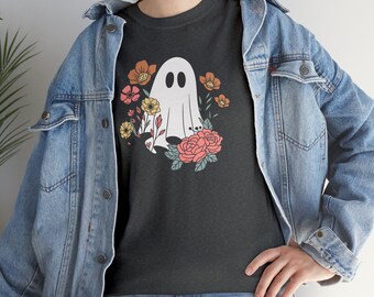 Cute Ghost Tee - Halloween Flower Shirt - Unisex Sizing - Spooky Girly Tees