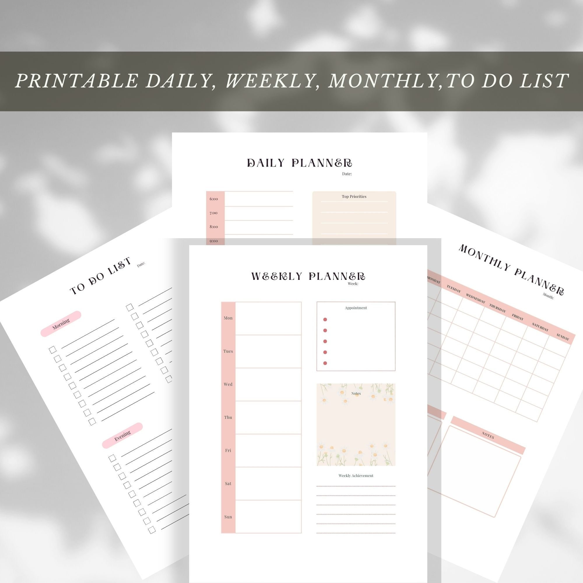 Daily Weekly Monthly Planner & to Do List Printable in Pink - Etsy