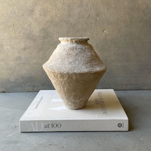 Unique Beige Paper Mache Wabi Sabi Vase, Japandi Style home decor, Minimalist Decor