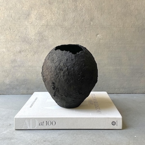 Black Paper Mache Vase: Wabi Sabi Handmade Table Centerpiece