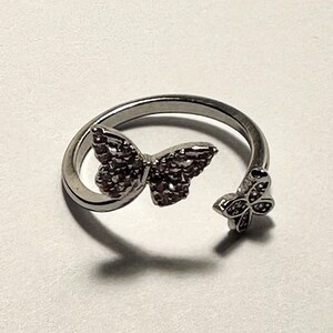 Silver Zircon Butterfly Ring, Dainty Mini Butterfly Ring, Minimalist Animal Jewelry, Cute Nature Floral Ring, Tiny Open Ring