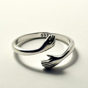 Bague en argent sterling 925, bague câlin amour délicat, bague câlin, bague couple amoureux, cadeau mignon, bague câlin minimaliste réglable