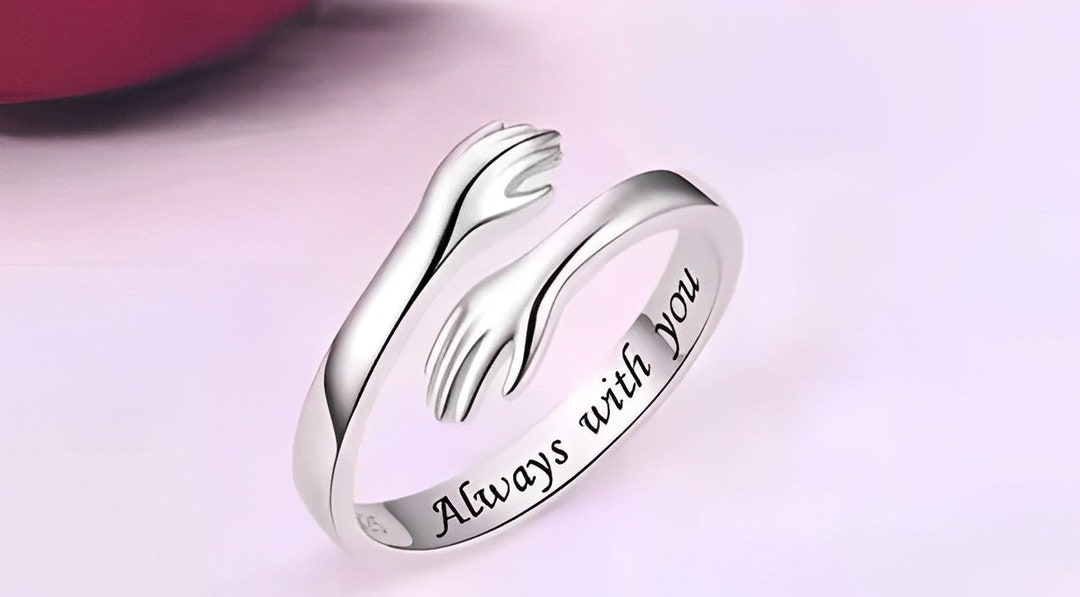 925 Sterling Silver Ring, Personalized Love Hug Ring, Engraved Hand ...