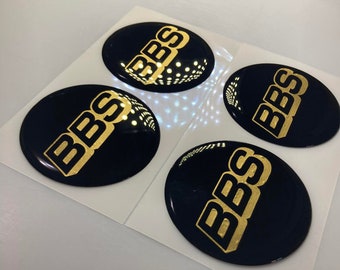 Set of 4 BBS Logo Hubcap Badges 3D Stickers Made in Italy Customizable sizes in the purchasing options.