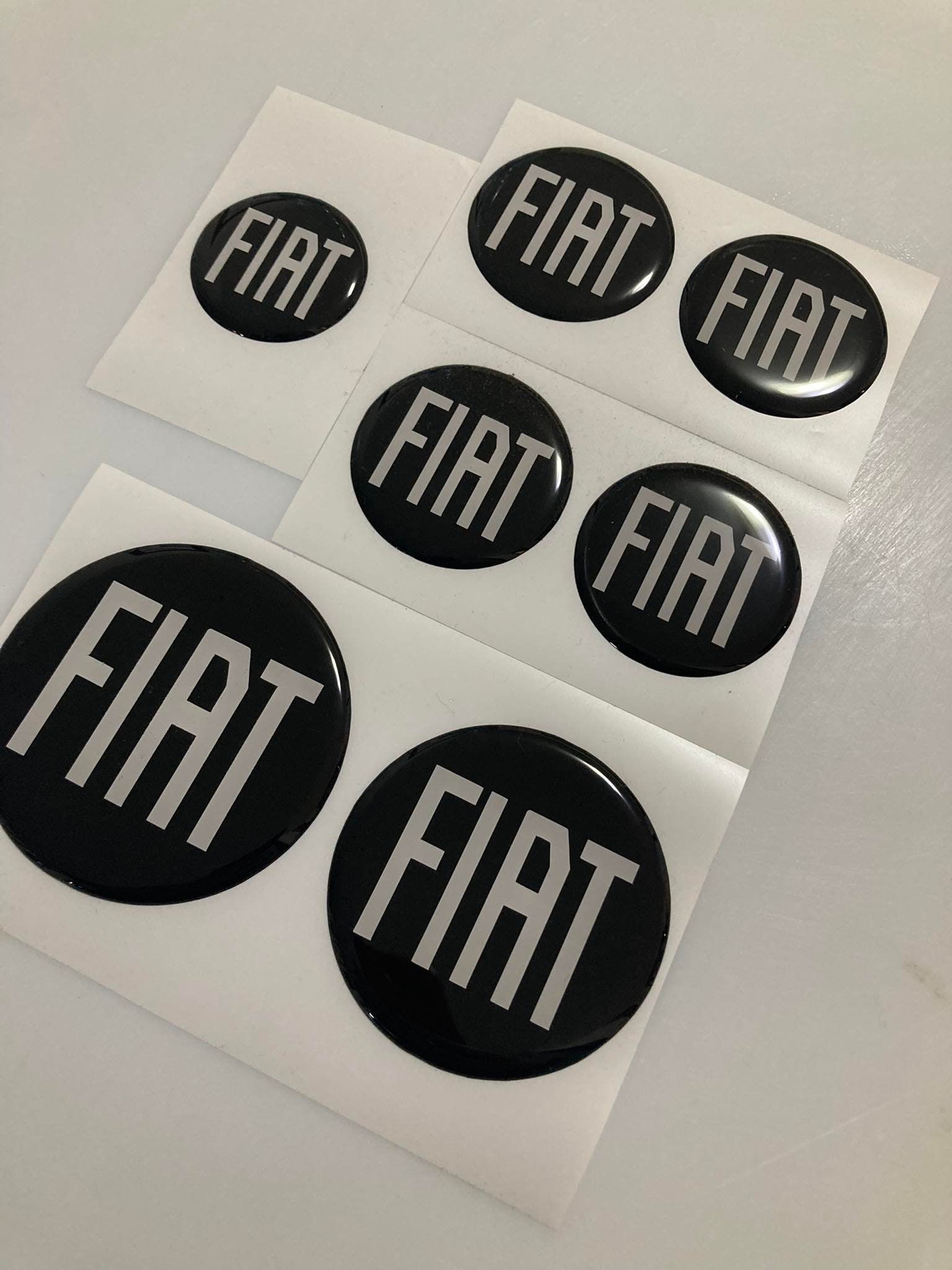7 Fiat Punto Logo Emblem Round 3D Stickers Front Rear Steering Wheel and Hubcaps