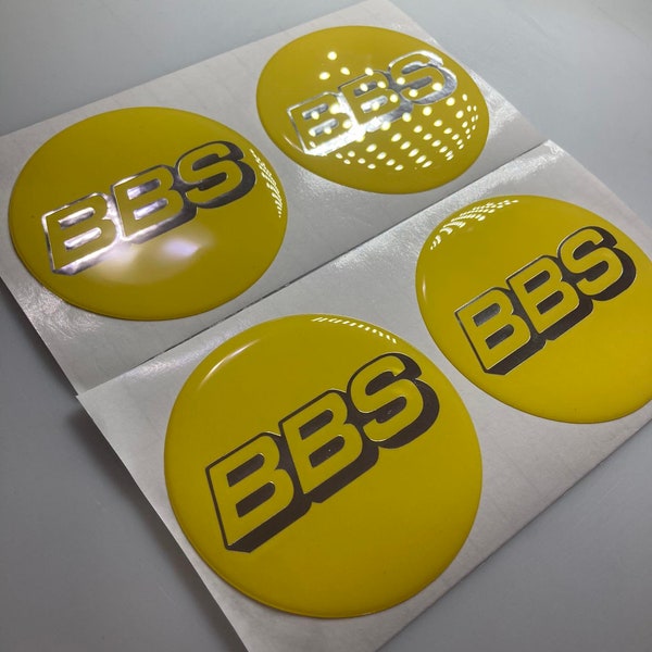 Lot de 4 autocollants 3D BBS Logo Hub Cap Emblems Fabriqués en Italie Tailles personnalisables dans les options d'achat.