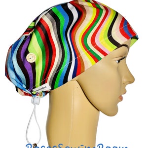 Kaleidoscope Scrub Cap - scrub cap for women, scrub hat, surgical cap, adjustable scrub cap, Nurses cap, Toggle tie back. Medium/Large Size