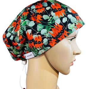 Red Desert Pea Scrub Cap - scrub cap for women, men.  Surgical cap, Theatre hat Nurse Scrub hat, adjustable scrub cap, Hospital theatre hat