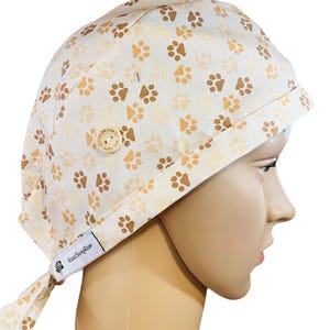 Paws Print Scrub Cap.  FABRIC TIE.   scrub cap for women men, scrub hat, surgical cap, adjustable scrub cap, Vet Nurses cap, Dentist cap,