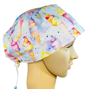 IceCream Rainbow Scrub Cap - scrub cap for women, men.  Surgical cap, Theatre hat Nurse Scrub hat, adjustable scrub cap, Hospital theatrehat