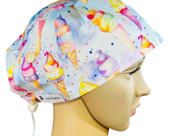IceCream Rainbow Scrub Cap - scrub cap for women, men.  Surgical cap, Theatre hat Nurse Scrub hat, adjustable scrub cap, Hospital theatrehat