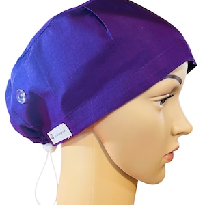 Plain Plum Purple Scrub Cap - scrub cap for women, surgical cap, scrub hat,  adjustable mens scrub cap, Toggle tie back. Medium / Large