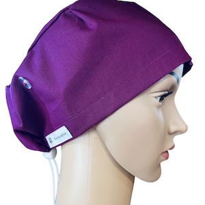 Plain Plum Burgundy Scrub Cap - scrub cap for women, surgical cap, scrub hat, scrub hat,  adjustable scrub cap, Toggle tie back.
