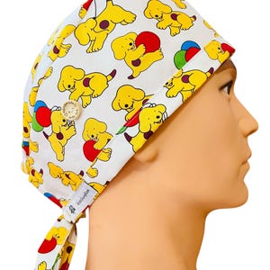 Spotty Dog Scrub Cap.  FABRIC TIE.   scrub cap for women men, scrub hat, surgical cap, adjustable scrub cap, Vet Nurses cap, Dentist cap,