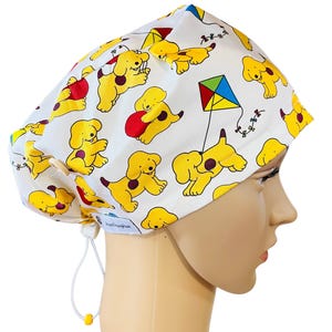 Spotty Dog Scrub Cap - scrub cap for women, men.  Surgical cap, Theatre hat, Nurse Scrub hat, adjustable scrub cap, Hospital hat, Toggle tie