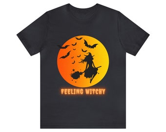 Feeling Witchy tshirt, halloween shirt, Witch shirt, Moon, Unisex Jersey Short Sleeve Tee