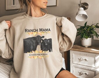 Felpa Ranch Mama Cow, bovini Black Angus, girocollo unisex