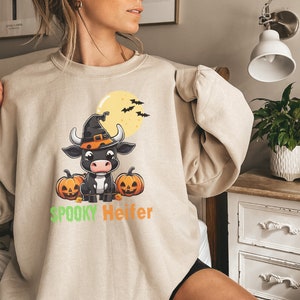 Spooky Heifer Sweater, Halloween Sweater, Cow Shirt, Unisex Heavy Blend™ Crewneck Sweatshirt