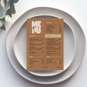 Plantilla de menú americano moderno / Descarga instantánea / Menú editable / Plantilla Canva / Plantilla editable / Descarga instantánea / 8,5" x 11"