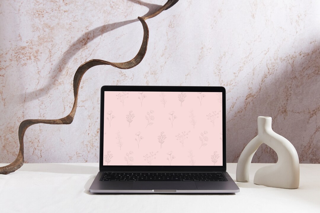 Pink Floral Desktop Wallpaper | Minimalist Computer Background (digital ...