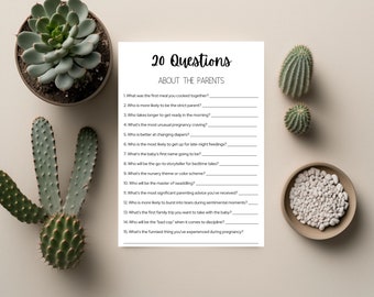 Baby Shower Games | 20 Questions About the Parents | Editable Text | Instant Download | Canva Template | Printable Template 5 x 7