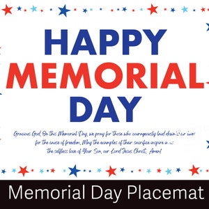 Memorial Day Placemat Printable Placemat to Print for Memorial Day Religious Placemat for Memorial Day to Print Out Memorial Day Printable