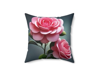 Camellia Flower Pillow- Alabama State flower- Faux Suede Square Pillow
