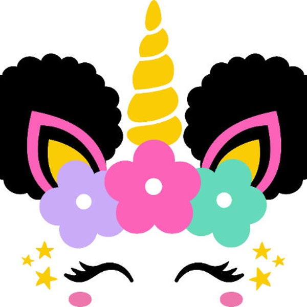 Afro Unicorn Svg, Unicorn Puff Svg Png Dxf, Unicorn