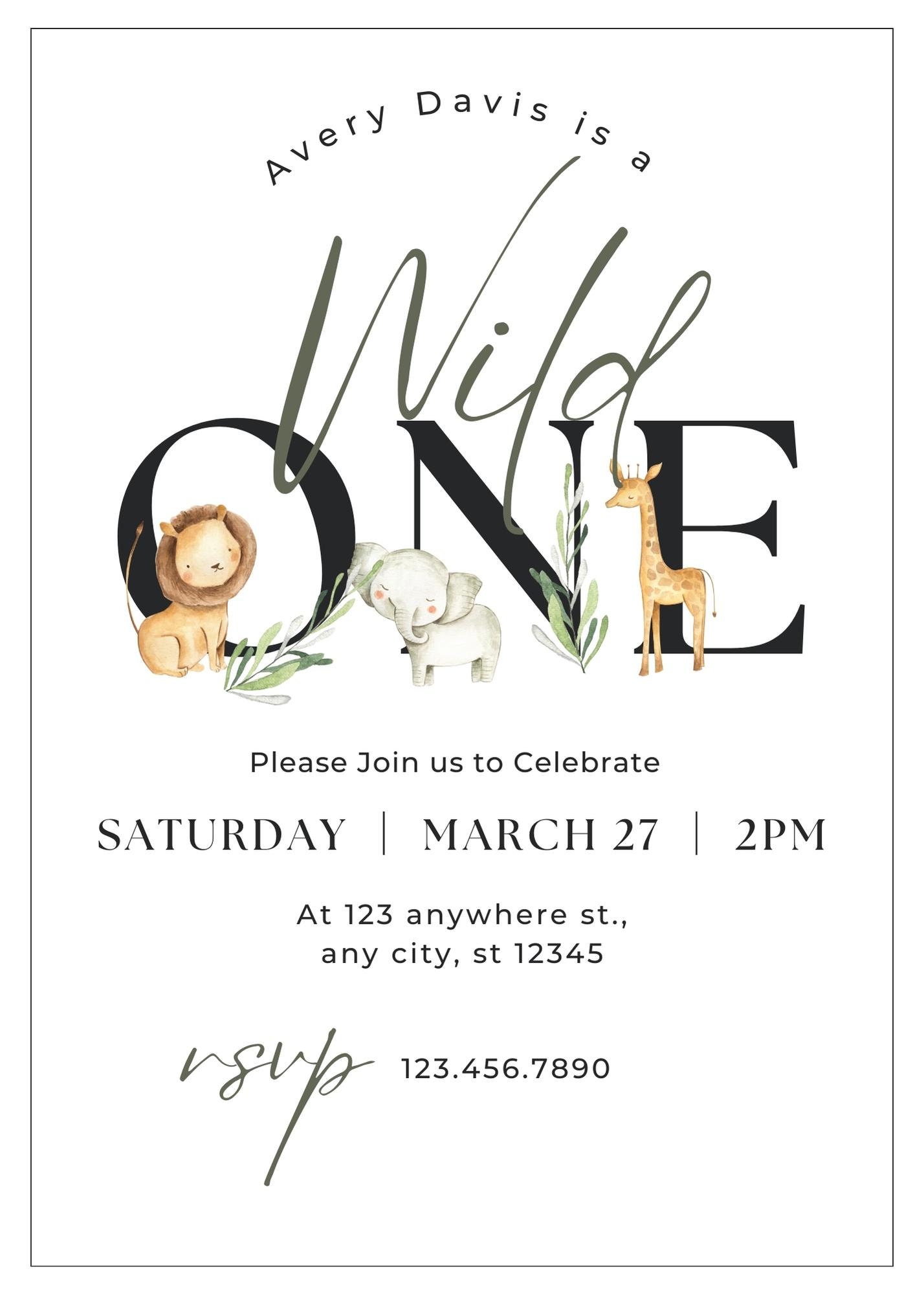 Greenery Safari Baby Shower Invitation Template , Printable Baby Shower