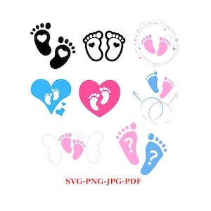 Baby Voeten SVG Footprint gesneden bestand Leuke voetafdrukken Babydouche Gender Reveal Boy Girl Zwanger Pasgeboren Silhouet Cricut Vinyl Laser Gravure