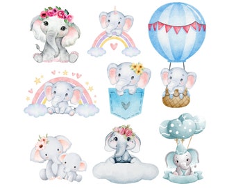 Imágenes prediseñadas de elefante lindo, ilustración de elefante bebé acuarela, elefante lindo con corona, elefante de guardería, azul, elefante bebé plateado PNG