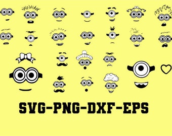 Minions Faces Vector Bundle / Despicable Me Clip Art Svg, Eps Silhouette Files / Cut Files For Cricut / Minion Face Png / Hand Drawn Design