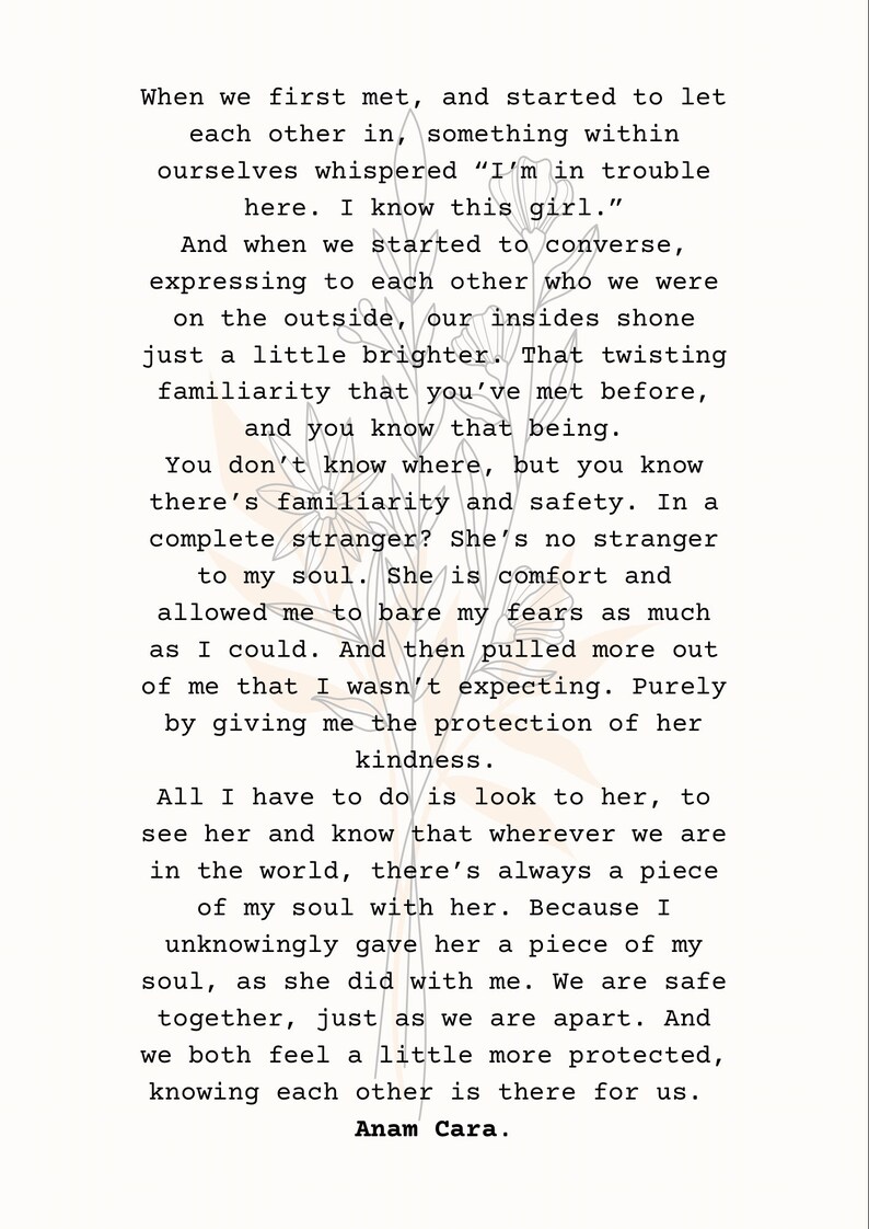Anam Cara Poem Print – Soul Friend & Safe Love Gift, Meaningful ...