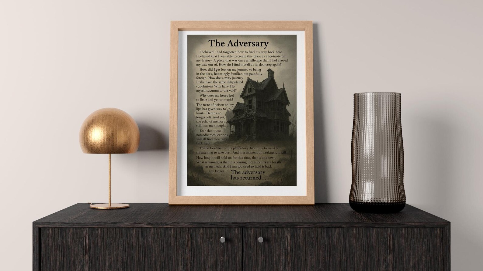 The Adversary | Gothic Printable Poem Wall Art | Dark Academia Haunted ...