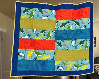 Handmade Shark Quilt: Playful Aquatic Baby Toddler Gift