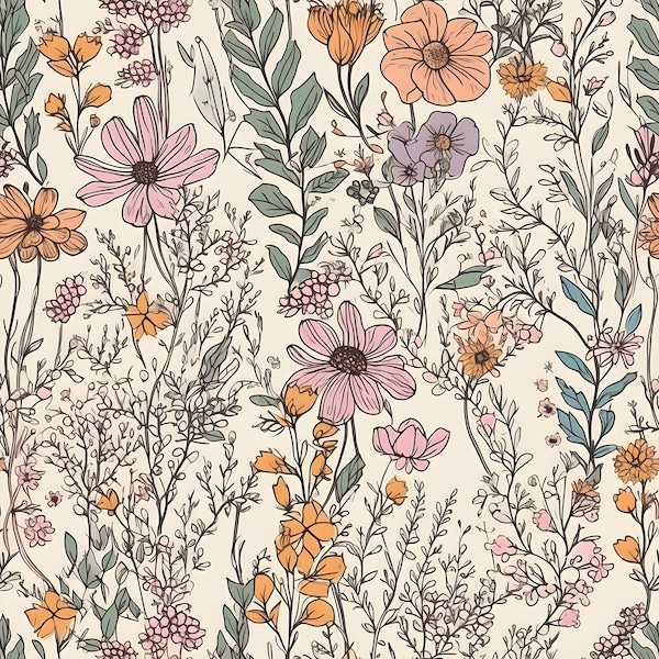 Wildflower Garden Seamless Floral Digital Pattern for Crafting and Design Projects
