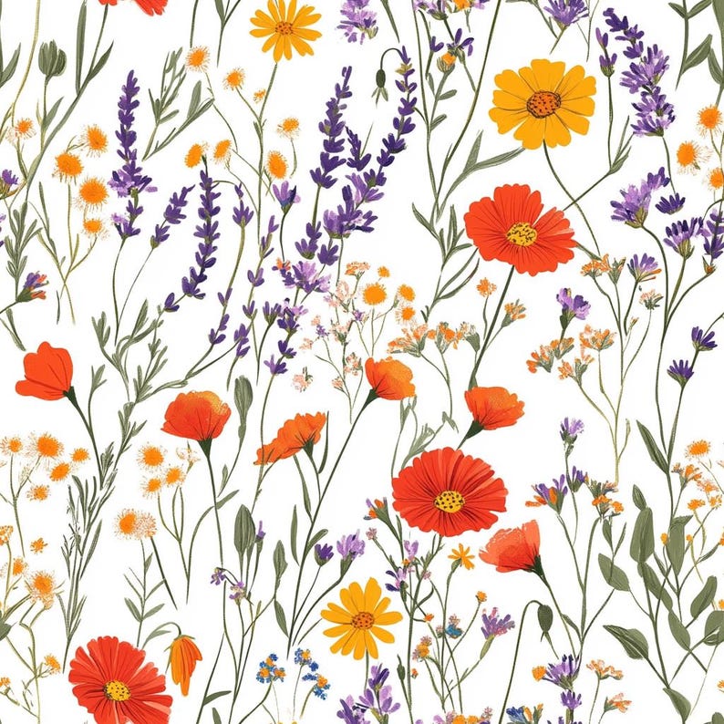 Wildflower Garden Floral Digital Pattern for Crafting and Design ...