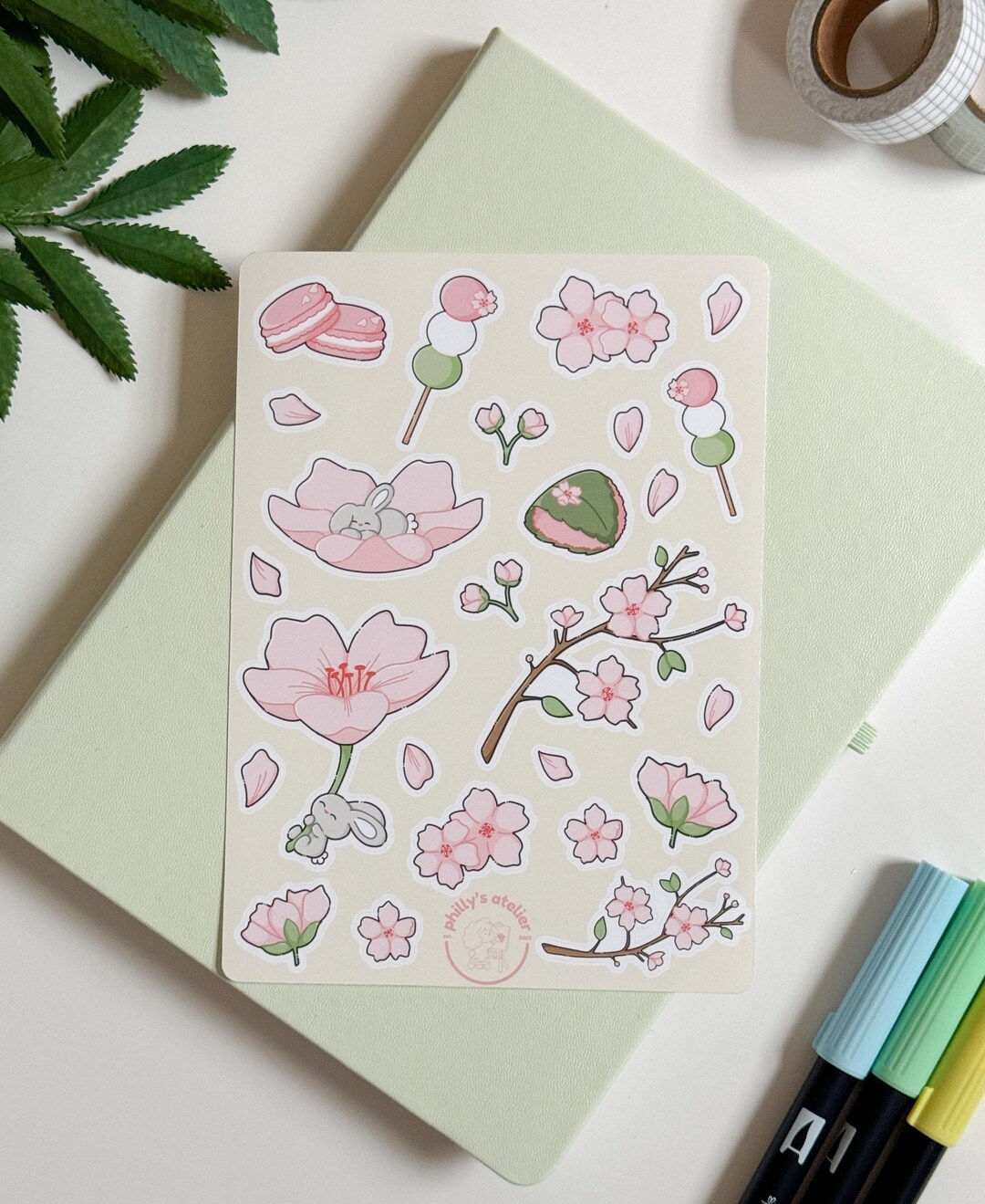Bunny + Cherry Blossoms Sticker Sheet | Planner Sticker Sheet ...