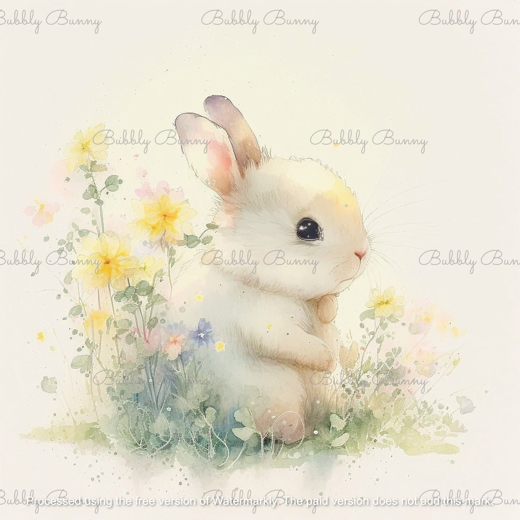 Bunnies With Flower Clipart - Nursery Spring Clipart - Children ...