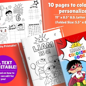 Ryan&#39;s World Coloring Pages | Ryan&#39;s World Activity Printable |Printable Coloring Place Mat Activity Page|Kids Birthday Sheet|Coloring Sheet