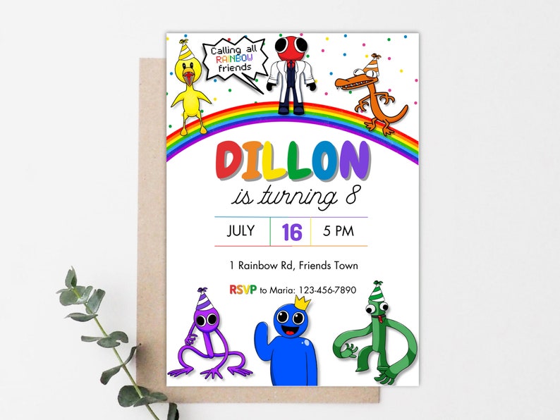 Rainbow Friends Birthday Invitation Rainbow Friends Invitation Rainbow