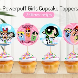 Adornos para cupcakes de Las Chicas Superpoderosas, Las Chicas Superpoderosas, Adornos digitales para cupcakes, 12 adornos para cupcakes, Descarga instantánea, Adornos para imprimir