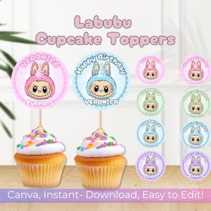 Labubu Printable Birthday Cupcake Toppers | Round 2&quot; Favor Tags | DIY Party Decorations | Cute Labubu Monsters Instant Digital Download