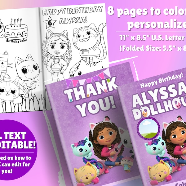 Gabby's Dollhouse Digital Coloring Book | Digital Coloring Favors | Gabby's Dollhouse Party Favors | Gabby's Dollhouse Coloring Pack